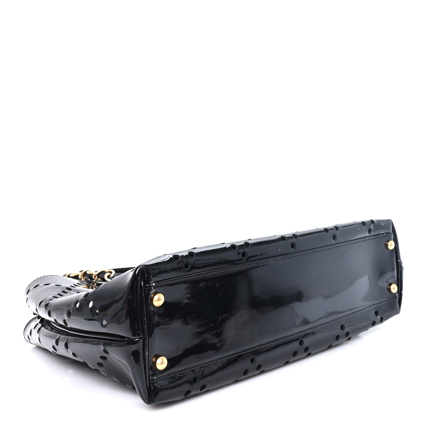 Patent Perforated CC Shopping Tote Black