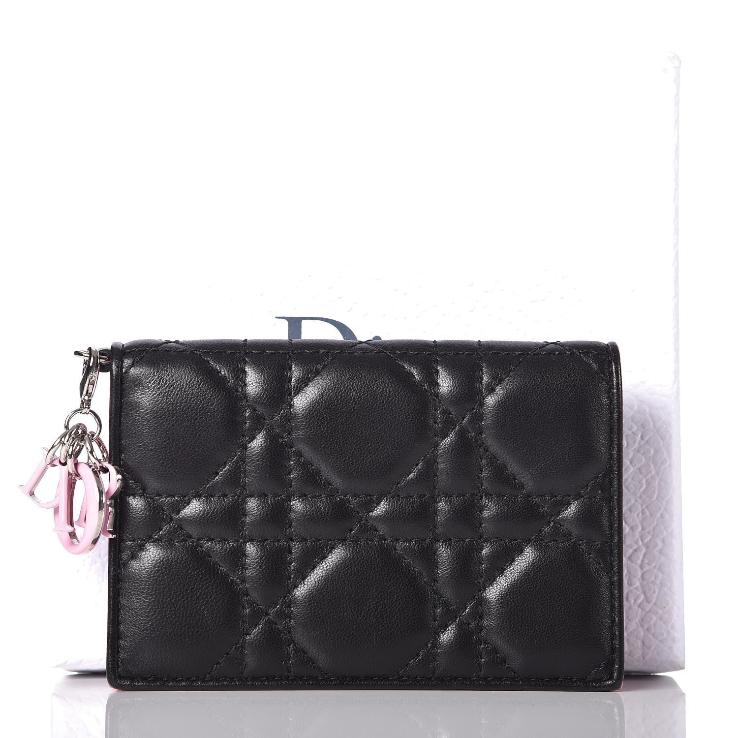 Christian Dior Lambskin Cannage Bi-Color Small Lady Dior Flap Card Holder Black Pink 8 of 8