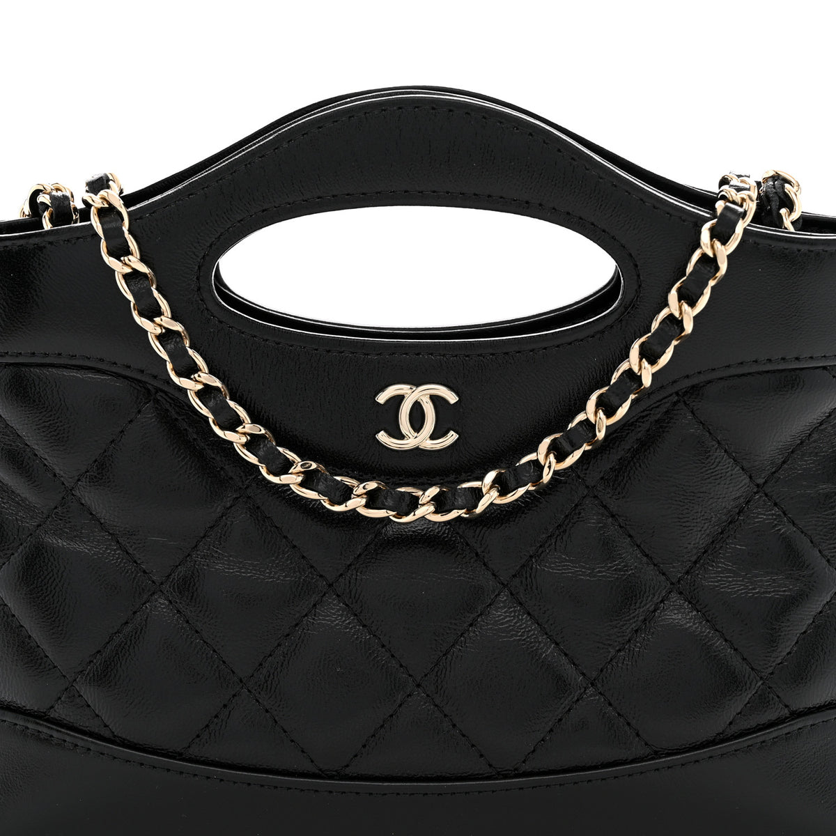 Chanel Shiny Crumpled Calfskin Quilted Nano 31 Shopping Bag Black 8 of 11