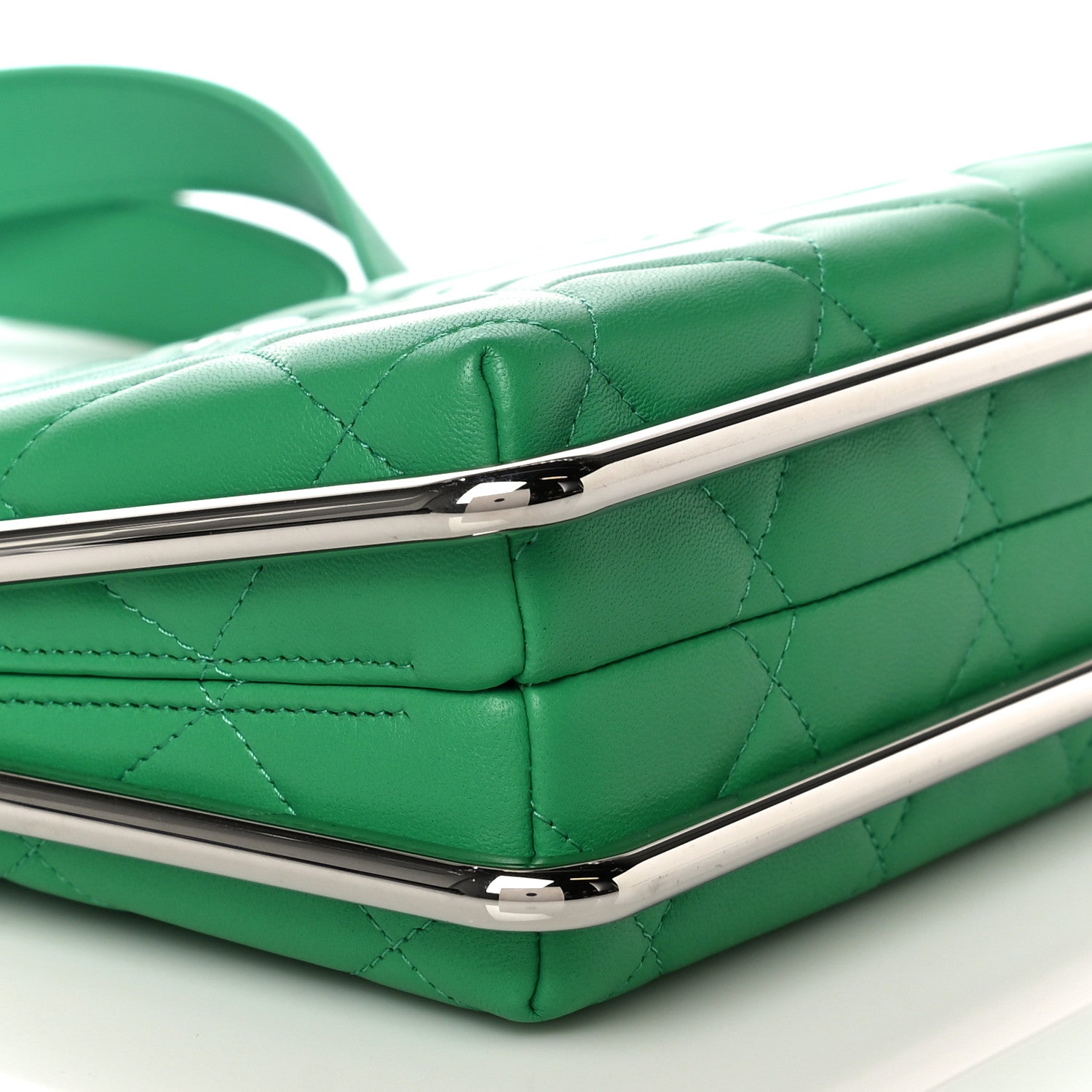 Chanel Quilted Lambskin Metal Bar Clutch Bag Green 9 of 10