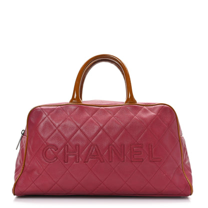 Chanel Caviar Patent Quilted Large Bowler Bag Red 1 of 10