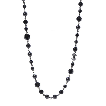 Chanel Pearl Beaded CC Long Necklace Silver Black 1 of 6