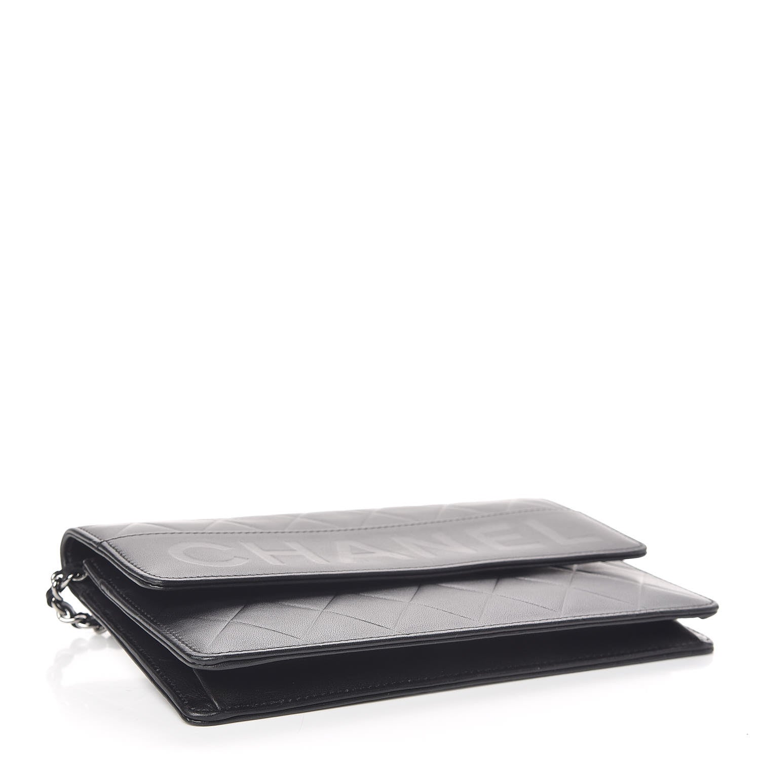 Chanel Lambskin Embossed Lax Wallet On Chain WOC Black 4 of 11