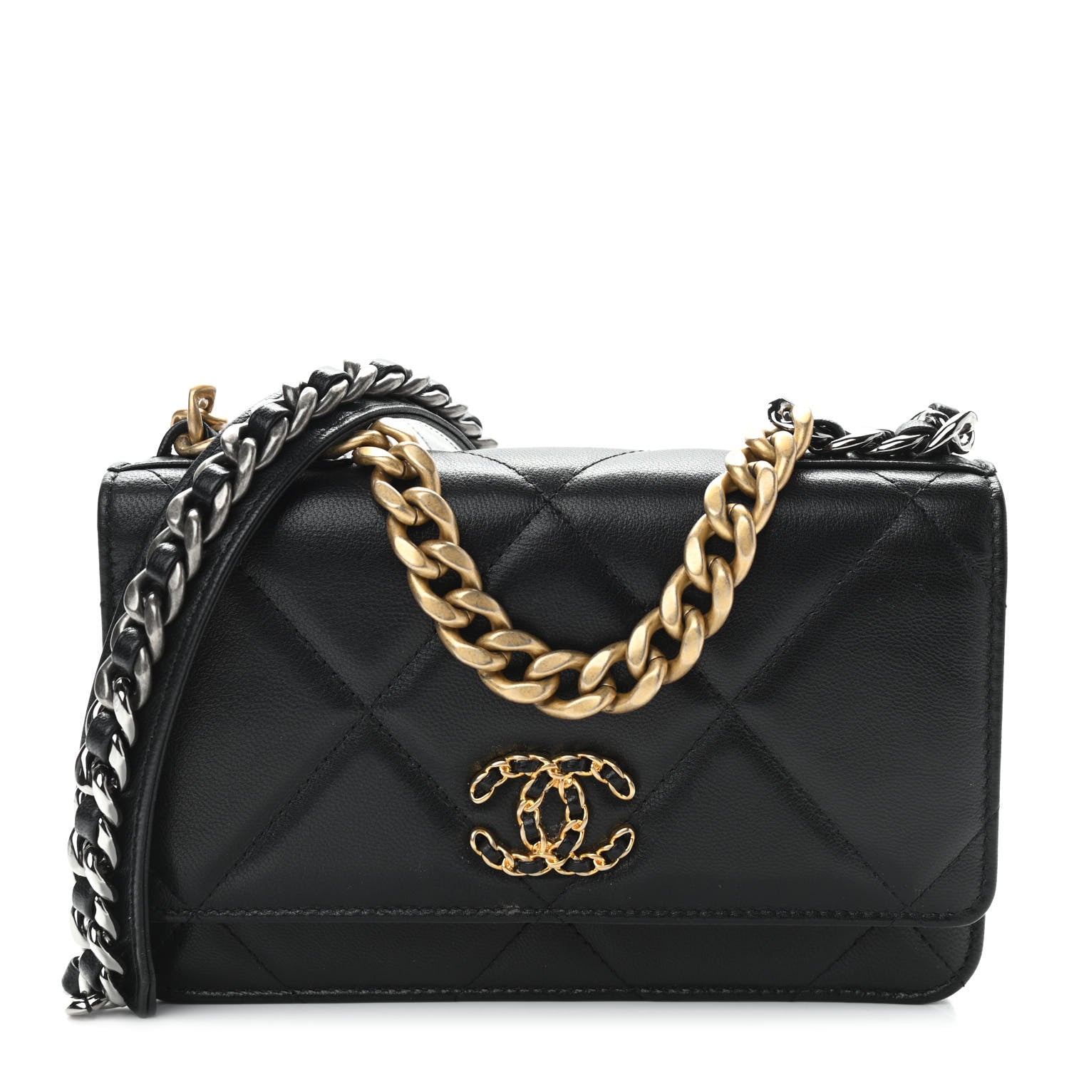 Chanel Lambskin Quilted Chanel 19 Wallet On Chain WOC Black 1 of 15