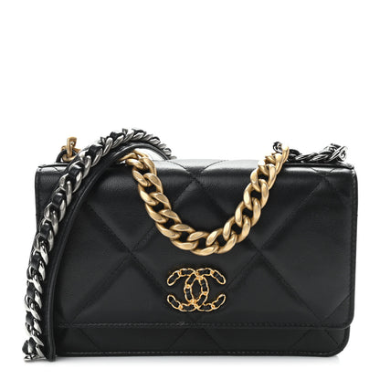 Chanel Lambskin Quilted Chanel 19 Wallet On Chain WOC Black 1 of 15