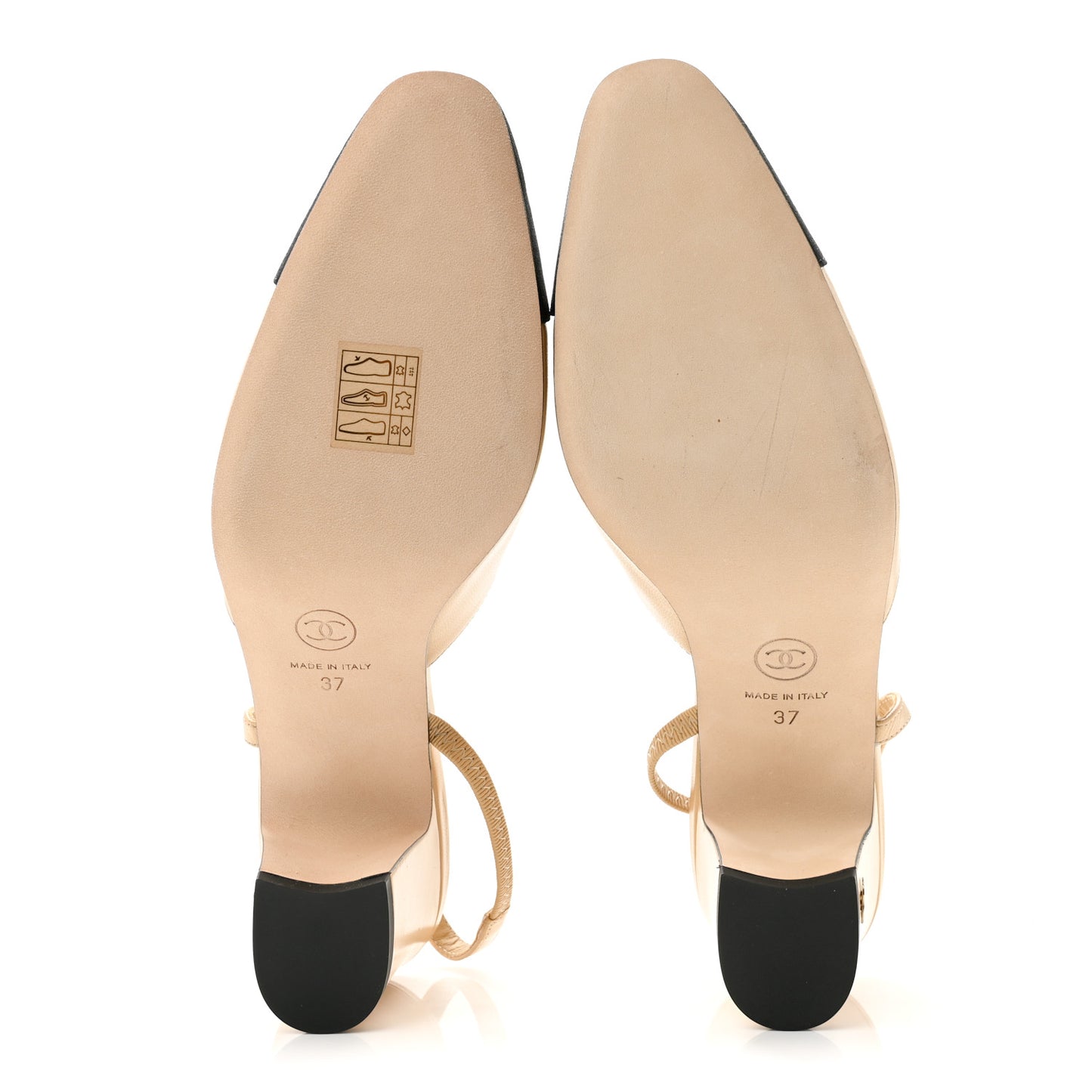 Goatskin Grosgrain Cap Toe CC Slingback Pumps 37 Beige Black