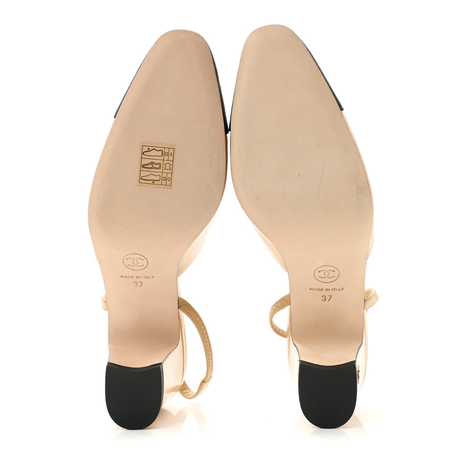 Chanel Goatskin Grosgrain Cap Toe CC Slingback Pumps 37 Beige Black 6 of 10
