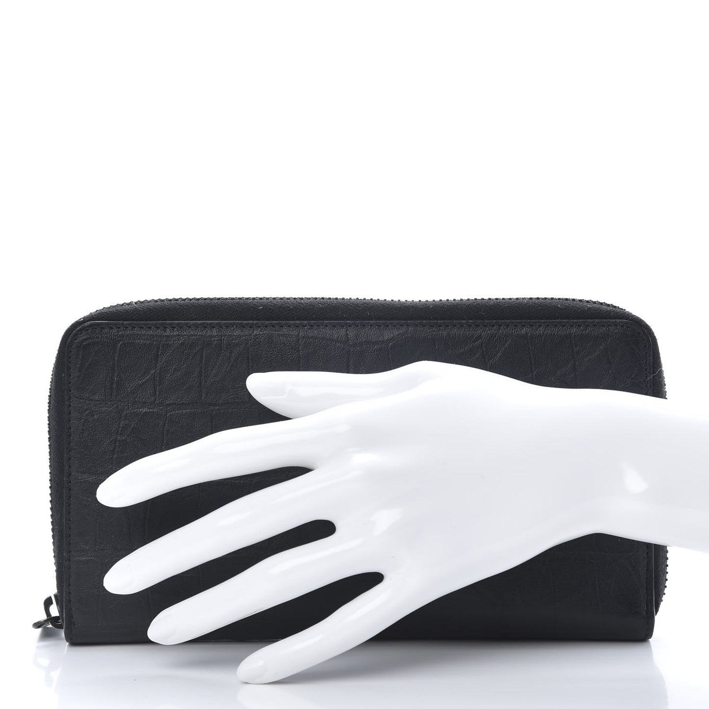 Crocodile Embossed Sheepskin Mens Zip Around Continental Wallet Black
