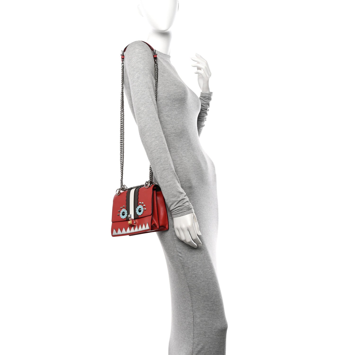 Fendi Vitello Liberty Lucido Catalan Mirror Hypnoteyes Studded Small Kan I Shoulder Bag Bloody Mary Carbone Multicolor 2 of 10