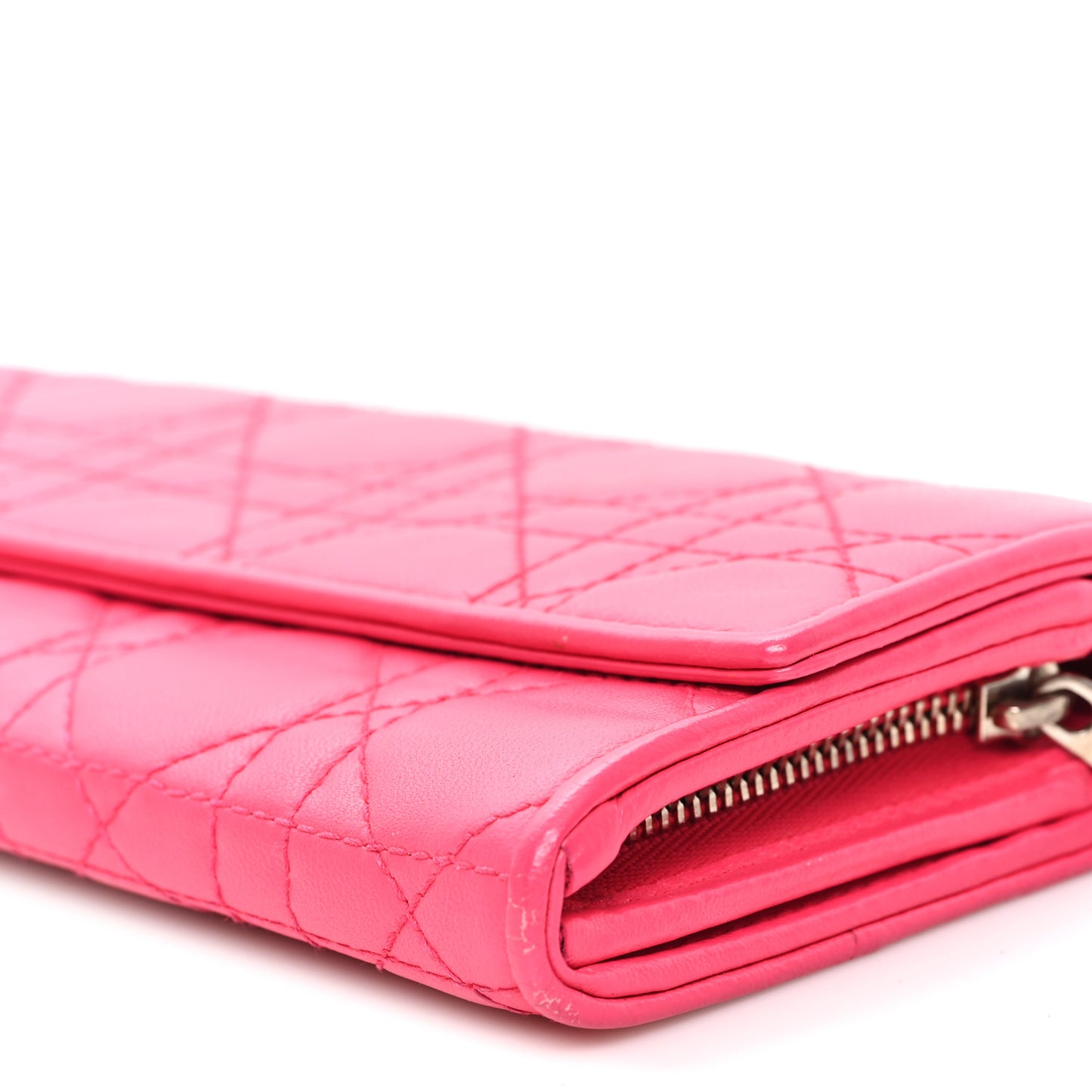 Lambskin Cannage Lady Dior Rendezvous Wallet On Chain Fuchsia
