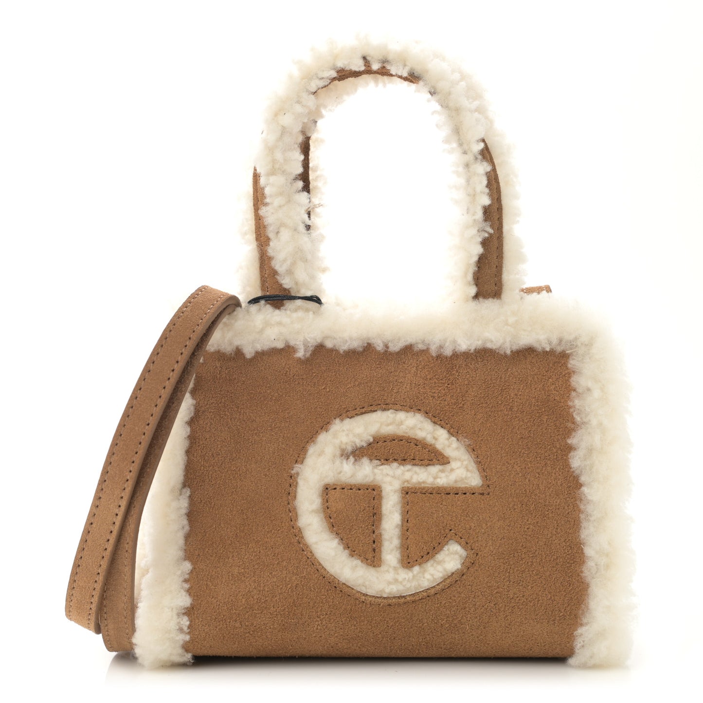 X UGG Suede Shearling Small Shopping Bag Chestnut