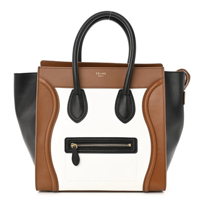 Celine Satin Calfskin Mini Tri-Color Luggage White Brown 1 of 13