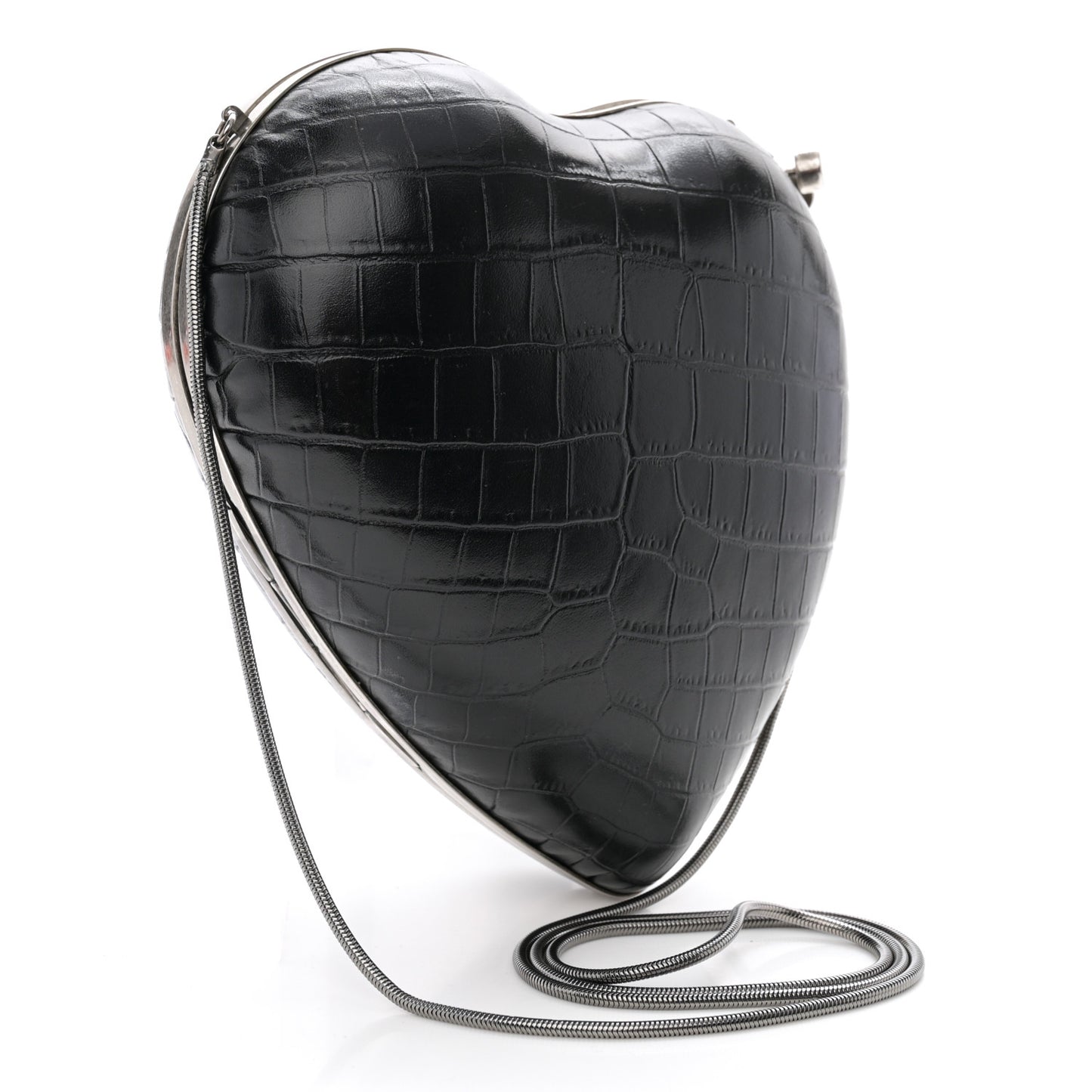 Calfskin Crocodile Embossed Monogram Love Box Bag Black