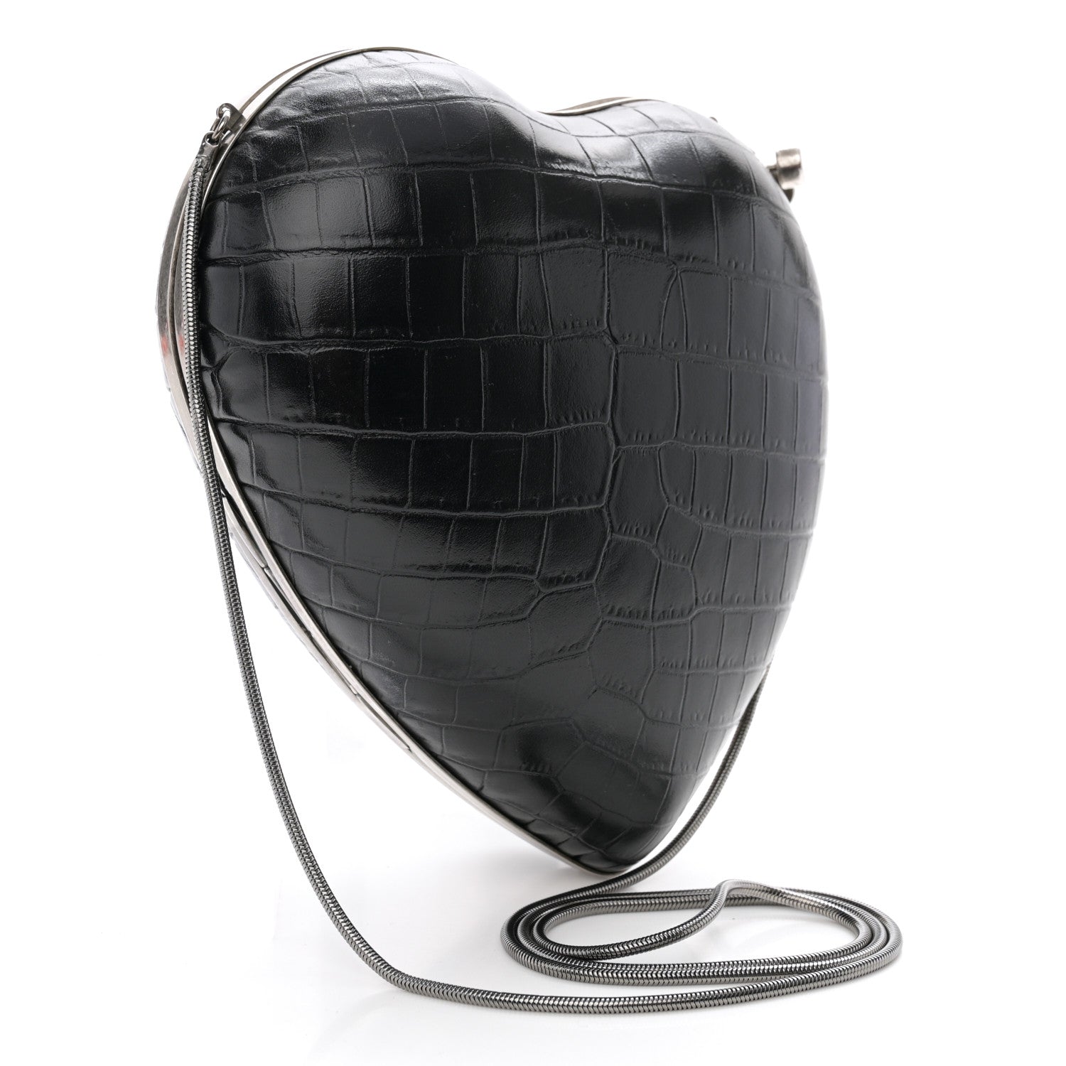 Saint Laurent Calfskin Crocodile Embossed Monogram Love Box Bag Black 2 of 9