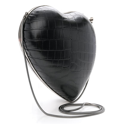 Saint Laurent Calfskin Crocodile Embossed Monogram Love Box Bag Black 2 of 9