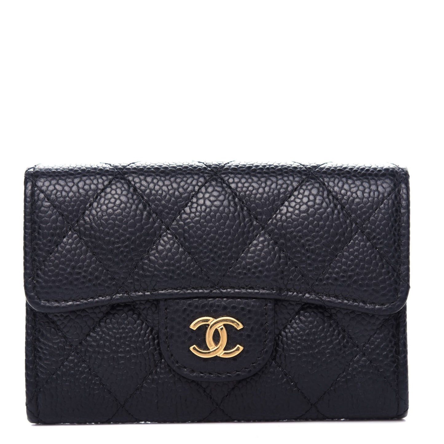 Caviar Quilted Flap Card Holder Wallet Black