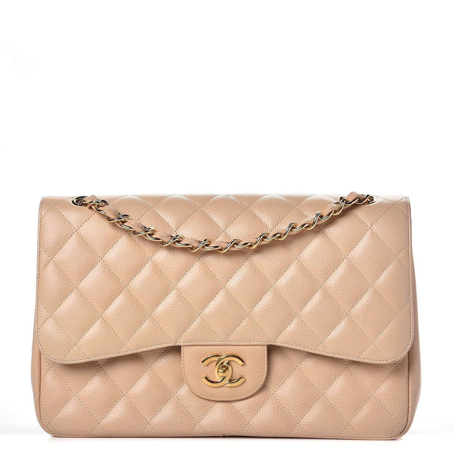 Caviar Quilted Jumbo Double Flap Beige Clair