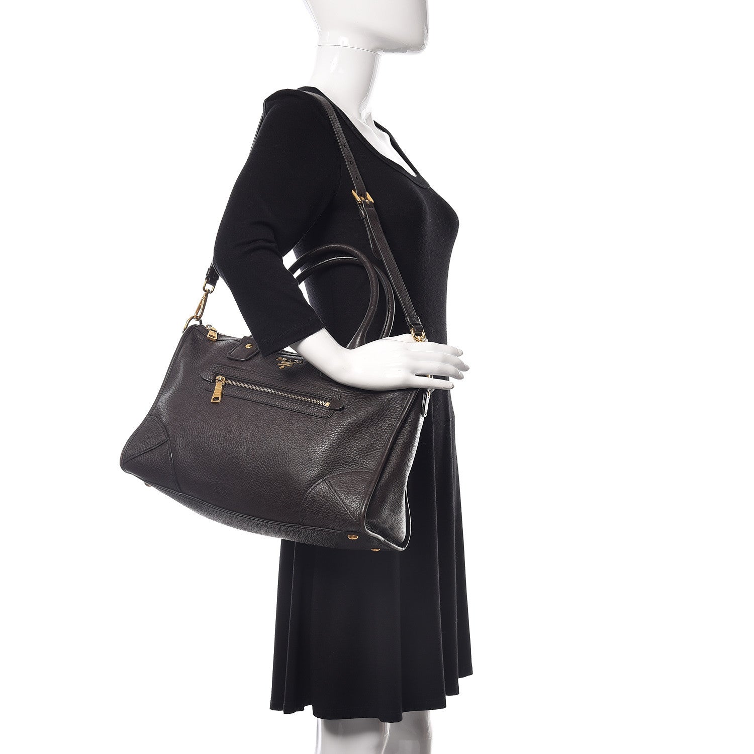 Prada Vitello Daino Shopping Satchel Teak 3 of 13