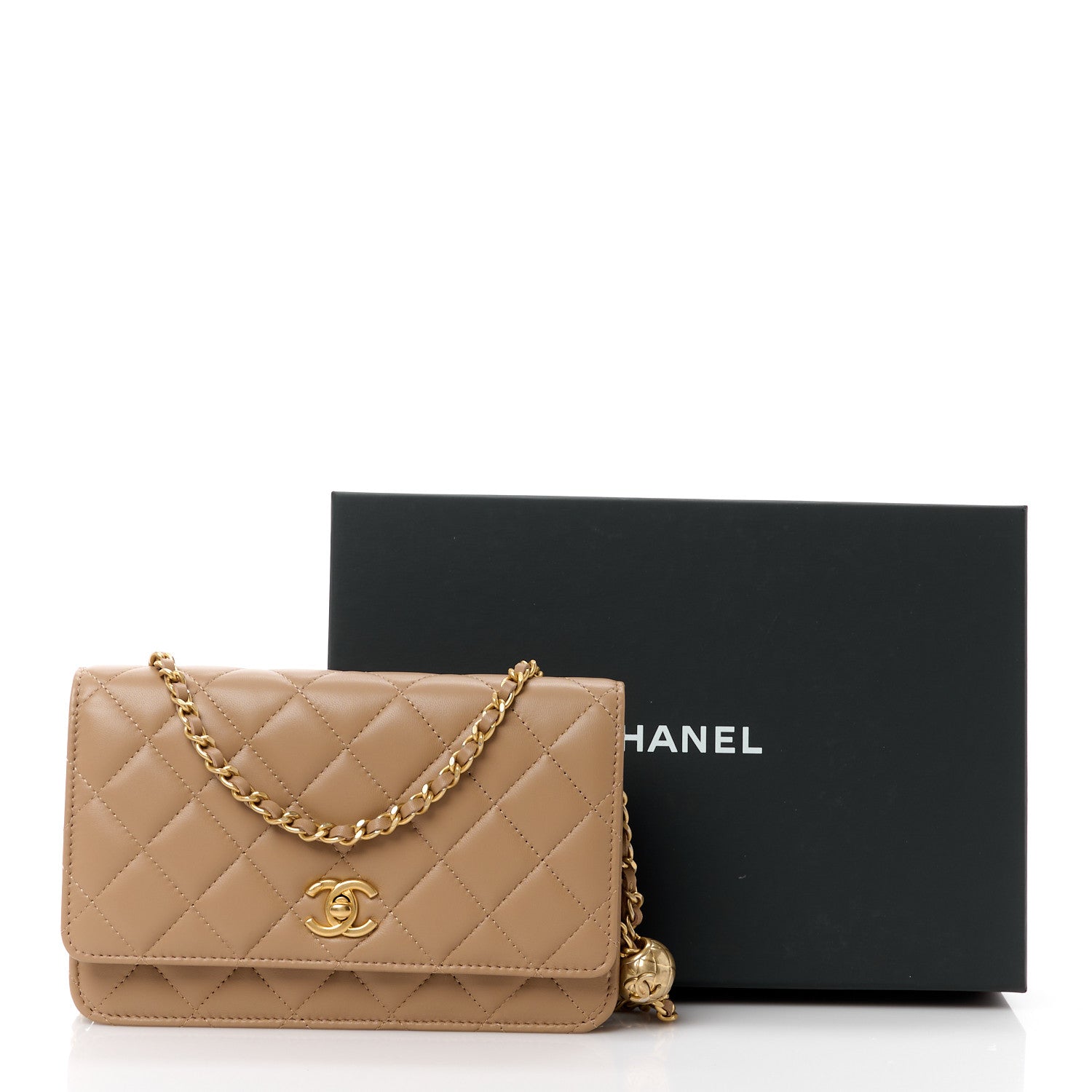Chanel Lambskin Quilted CC Pearl Crush Wallet on Chain WOC Beige 12 of 12