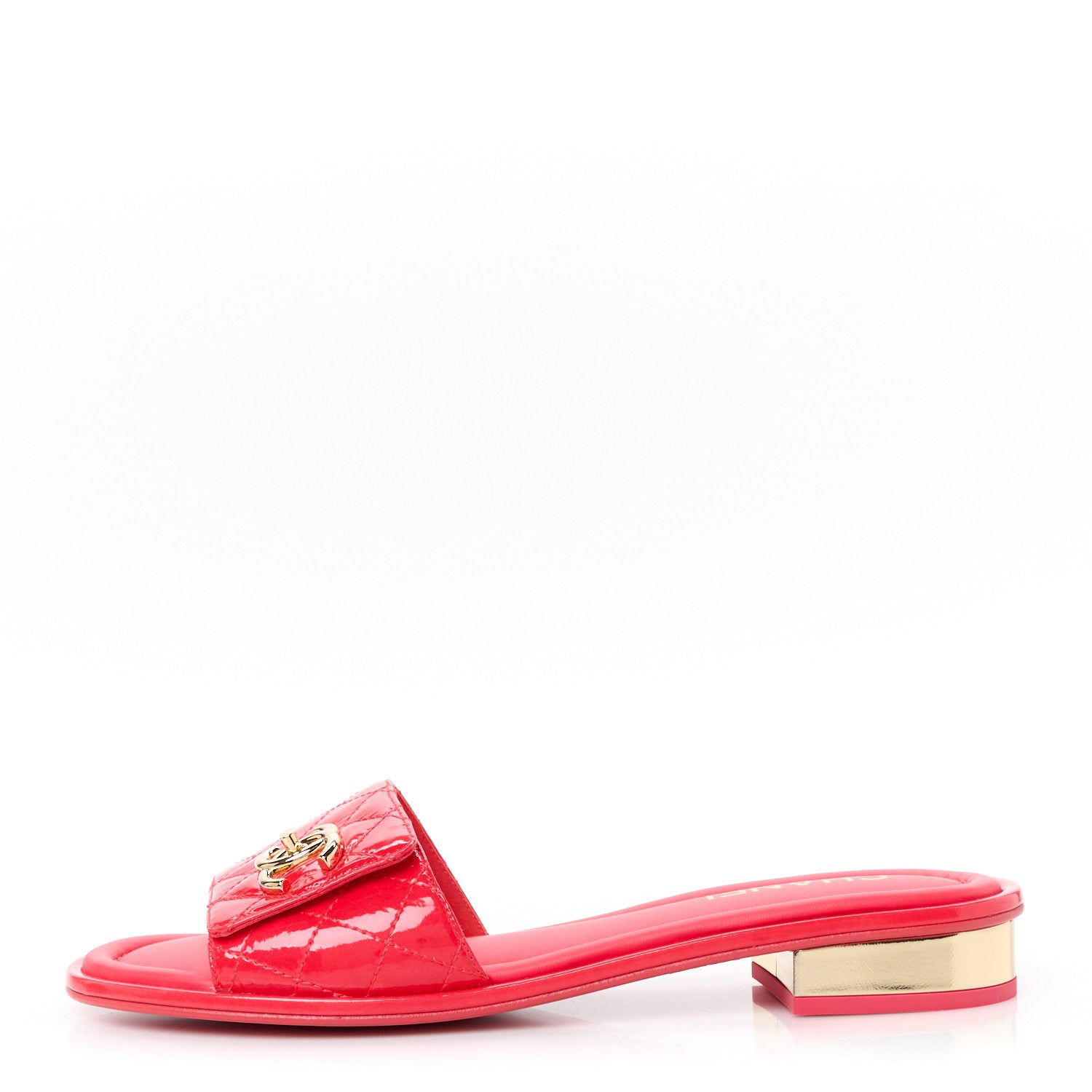 Chanel Patent Goatskin Quilted CC Sandals 39.5 Dark Pink 1 of 10