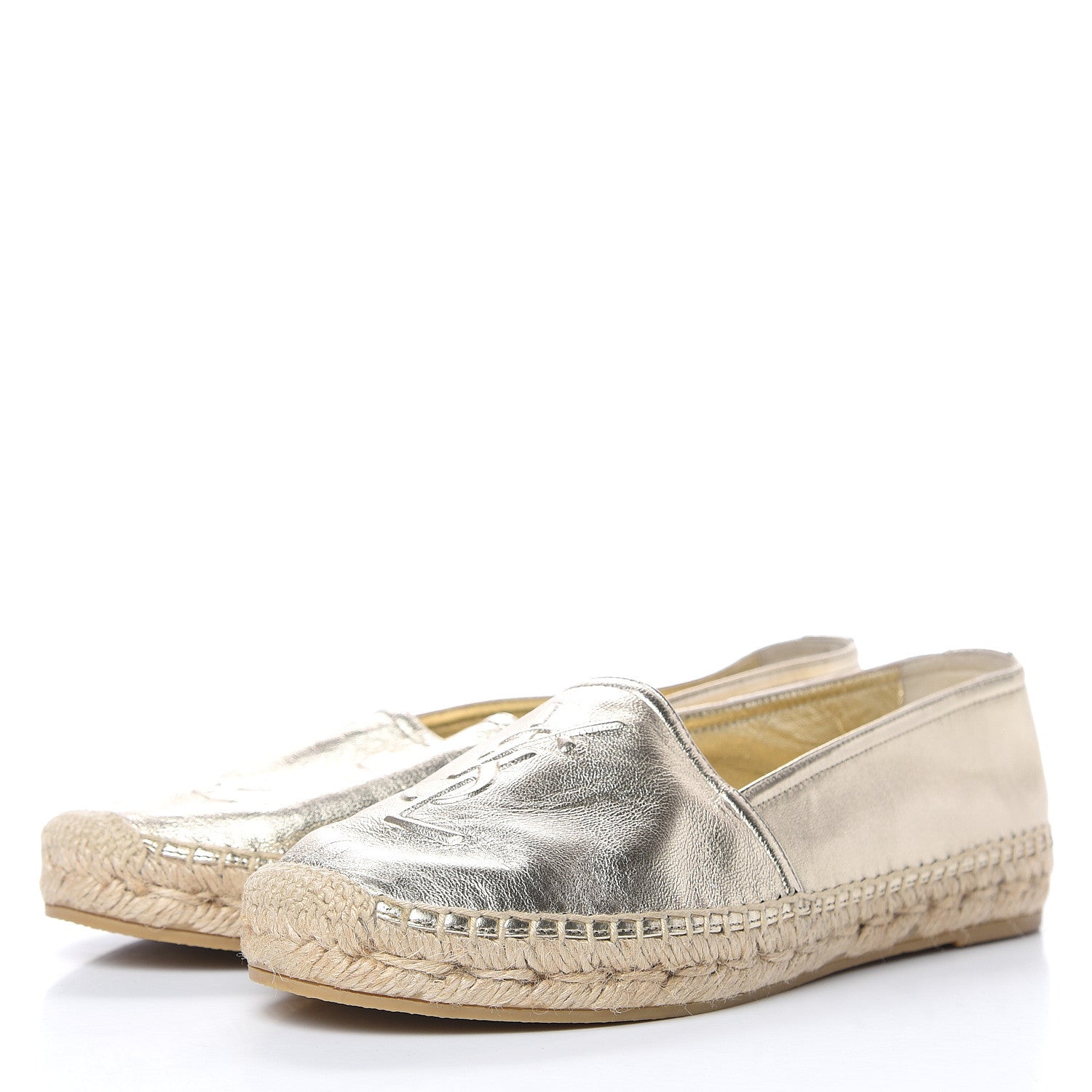 Saint Laurent Metallic Lambskin Monogram Espadrilles 37 Gold 3 of 8
