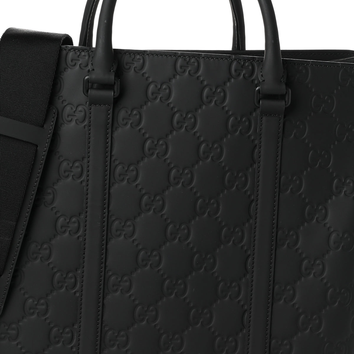 Calfskin Rubber Effect Tall Convertible Tote Black