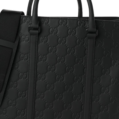 Gucci Calfskin Rubber Effect Tall Convertible Tote Black 8 of 10