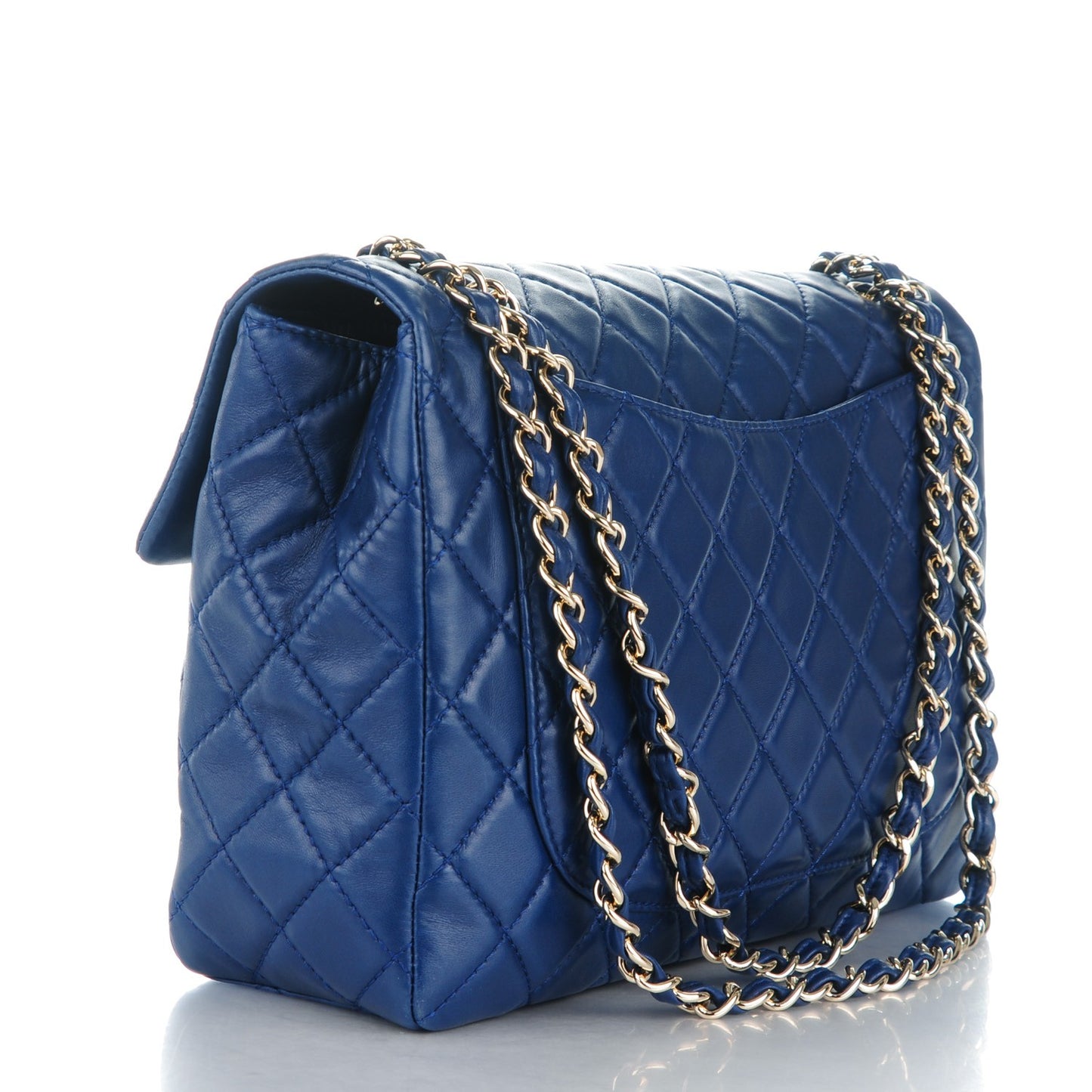 Lambskin Quilted Maxi Single Flap Dark Blue