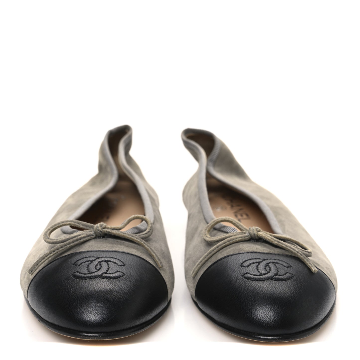 Suede Lambskin Cap Toe CC Ballerina Flats 41.5 Dark Grey Black