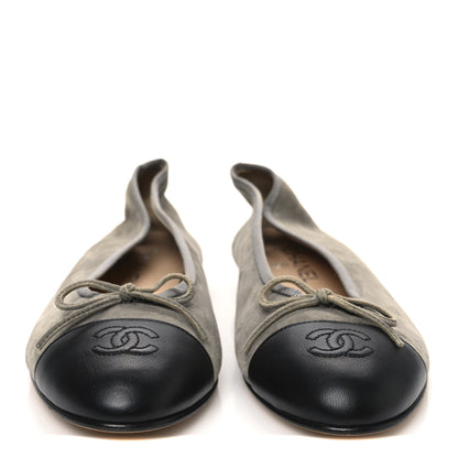Chanel Suede Lambskin Cap Toe CC Ballerina Flats 41.5 Dark Grey Black 3 of 11