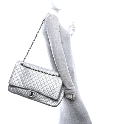 Chanel Metallic Calfskin Quilted XXL Travel Flap Bag Silver 2 of 10