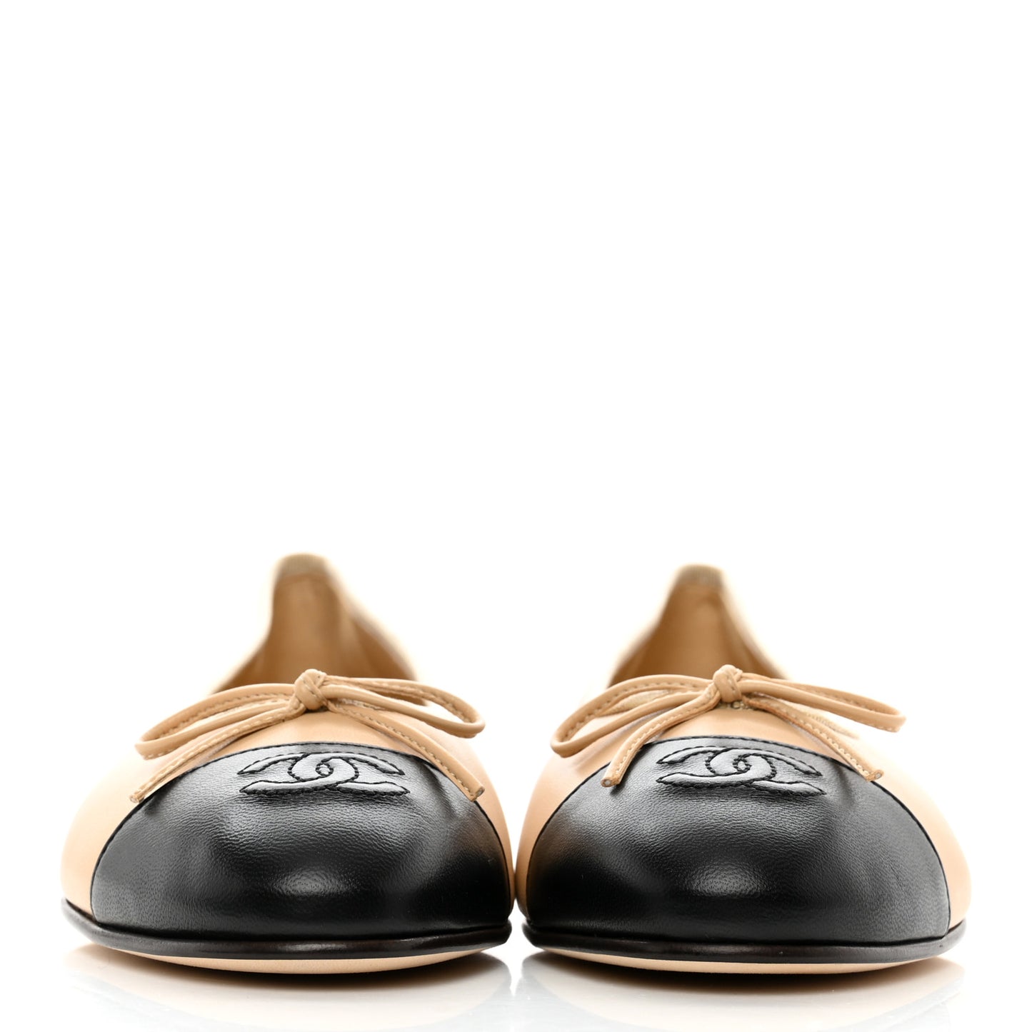 Lambskin Cap Toe CC Ballerina Flats 38.5 Beige Black