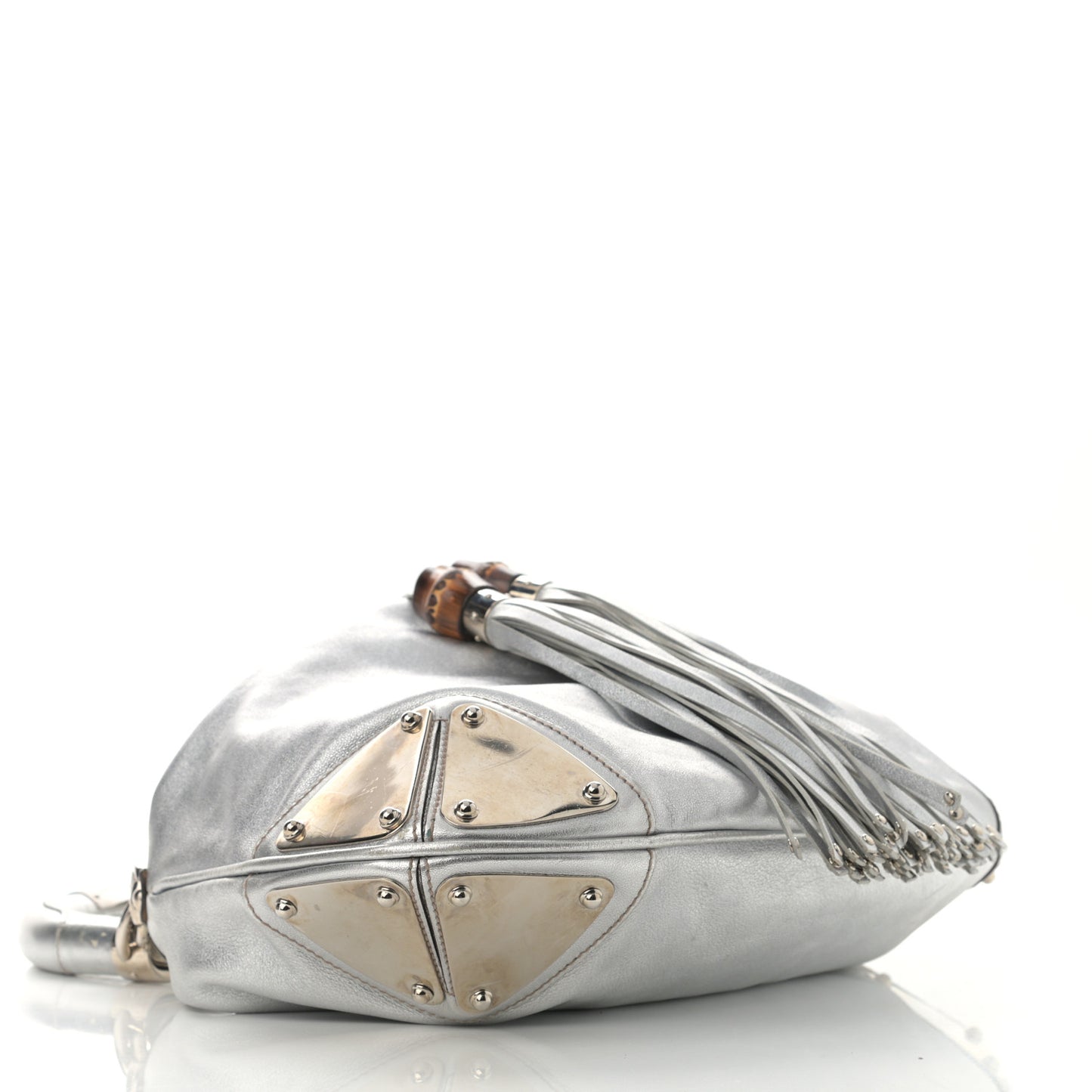 Metallic Calfskin Medium Indy Top Handle Hobo Silver