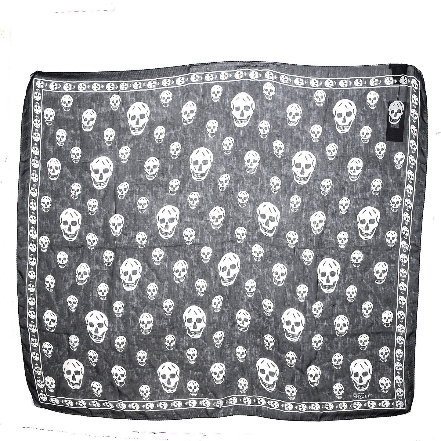 Silk Chiffon Skull Scarf Black Ivory