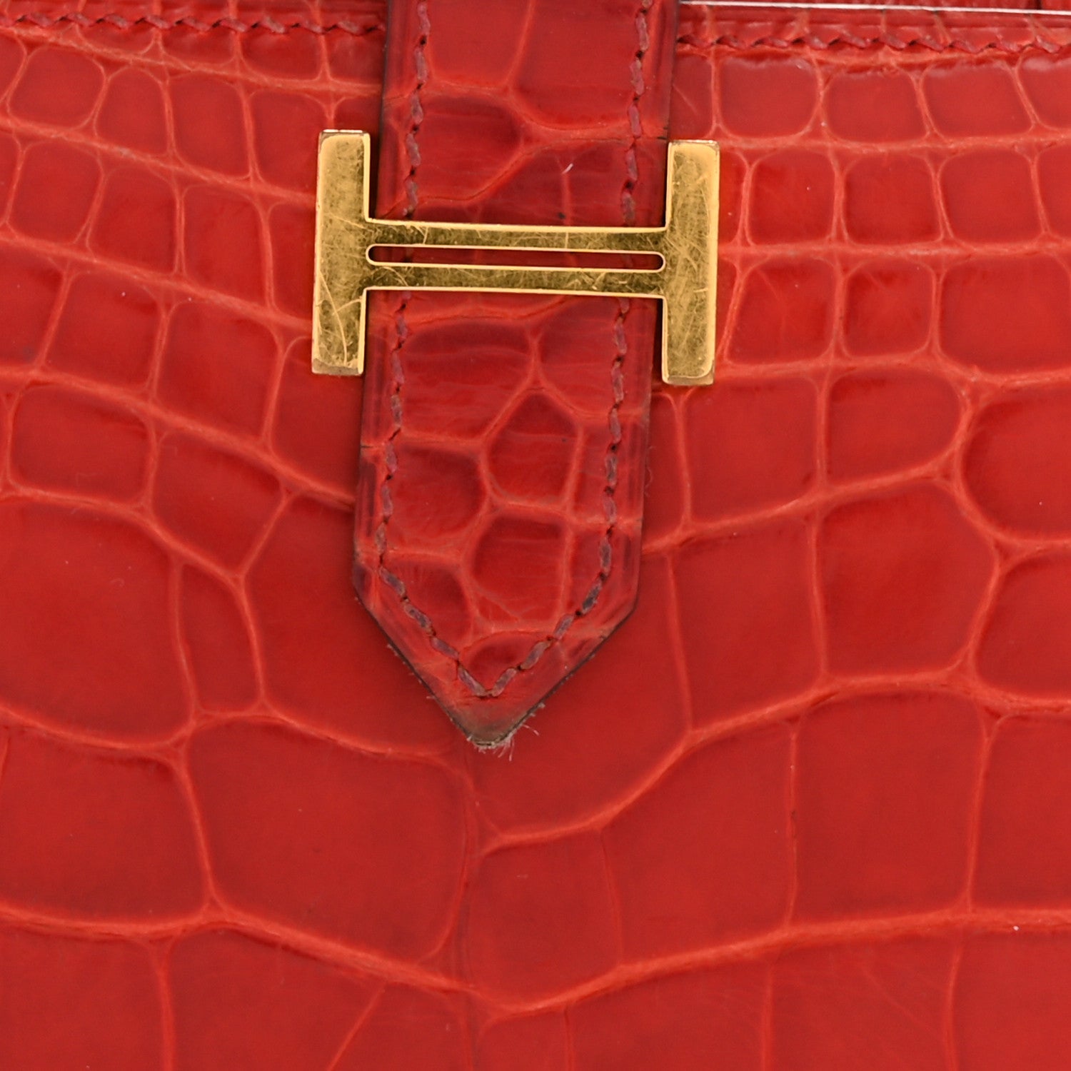 Hermes Shiny Alligator Bearn Wallet Geranium 10 of 12