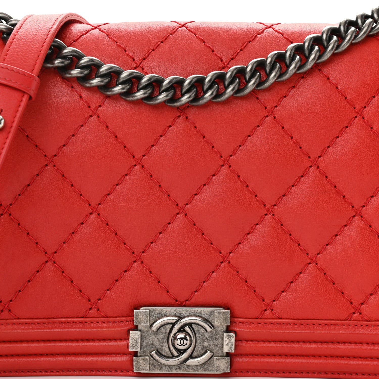 Chanel Calfskin Double Stitch New Medium Boy Flap Red 8 of 10