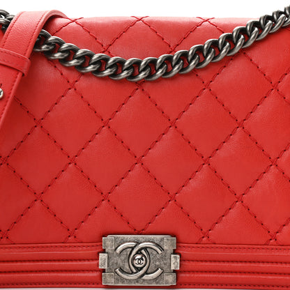 Chanel Calfskin Double Stitch New Medium Boy Flap Red 8 of 10