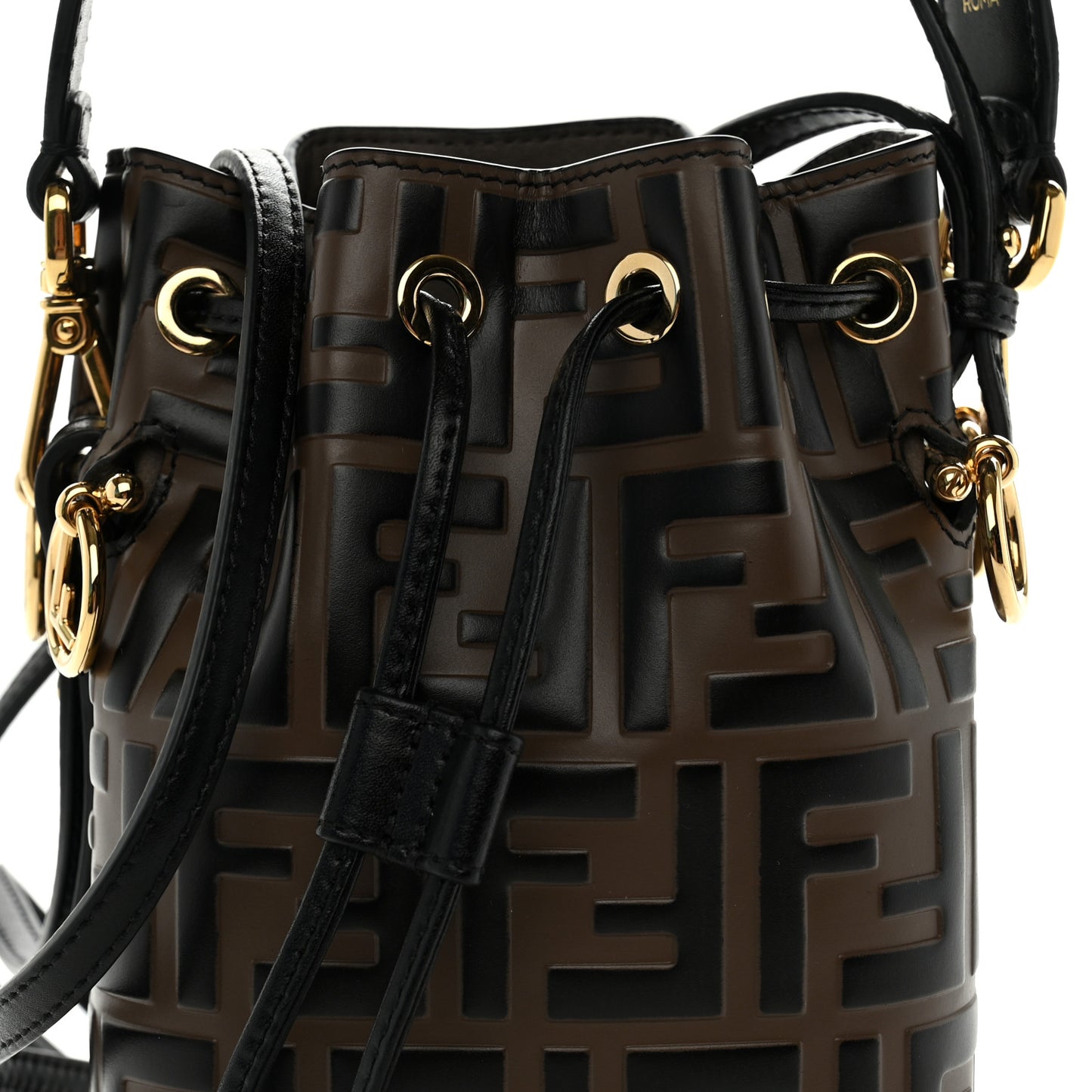 Vitello Liberty F is Fendi Bi-Color FF 1974 Embossed Mini Mon Tresor Bucket Bag Maya Black