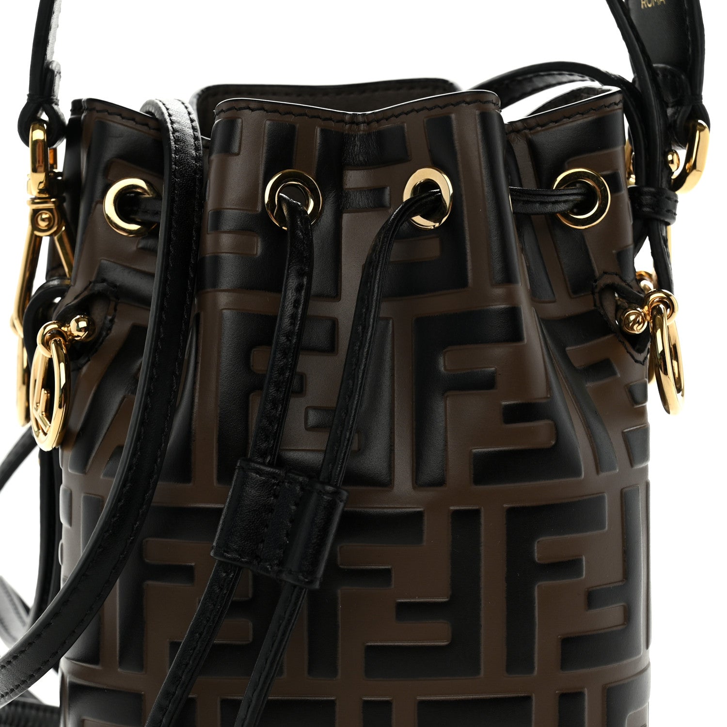 Fendi Vitello Liberty F is Fendi Bi-Color FF 1974 Embossed Mini Mon Tresor Bucket Bag Maya Black 8 of 12