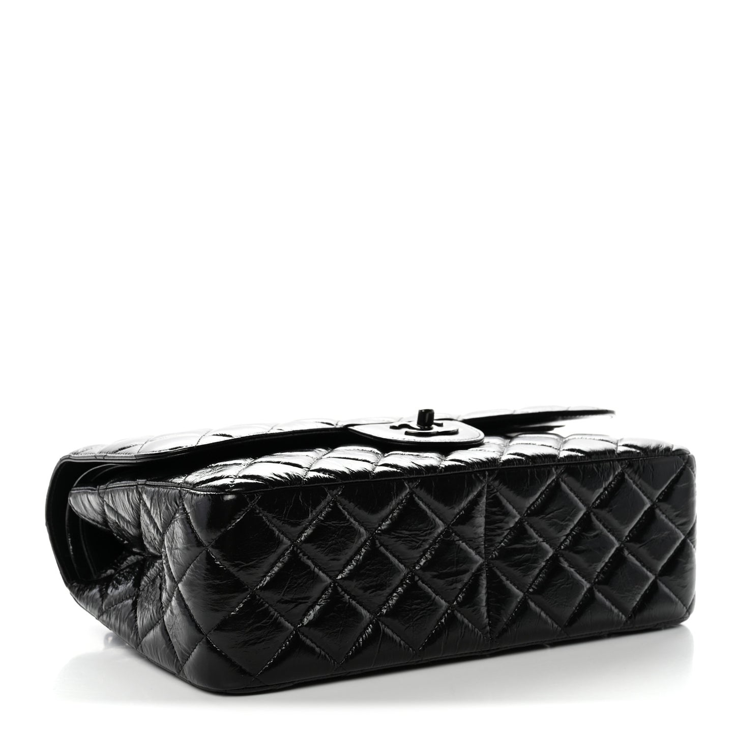 Shiny Distressed Calfskin Quilted Jumbo Double Flap So Black