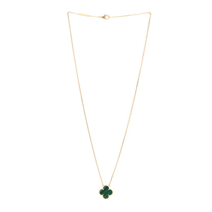 Van Cleef & Arpels 18K Yellow Gold Malachite Vintage Alhambra Pendant Necklace 3 of 5