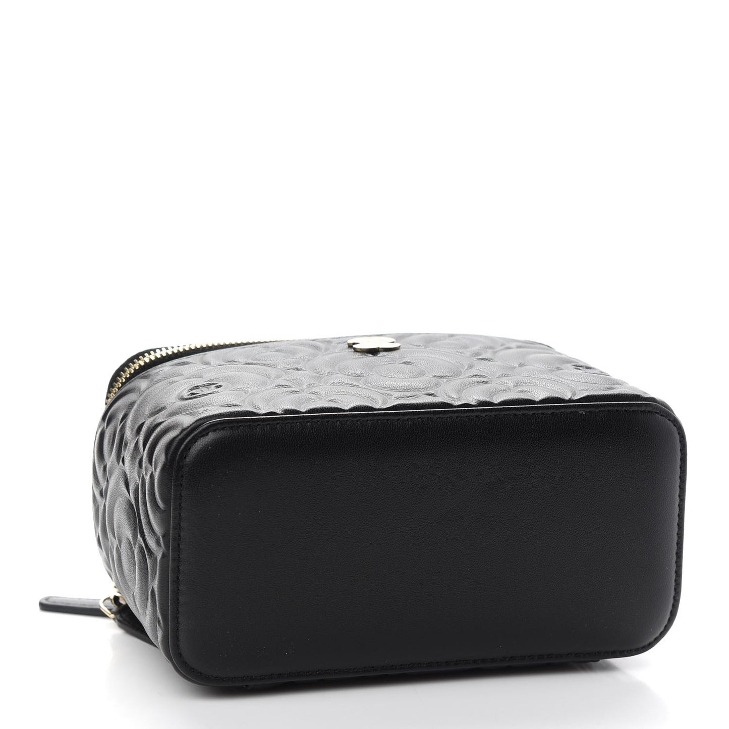Lambskin Camellia Embossed Small Vanity Case With Chain Black