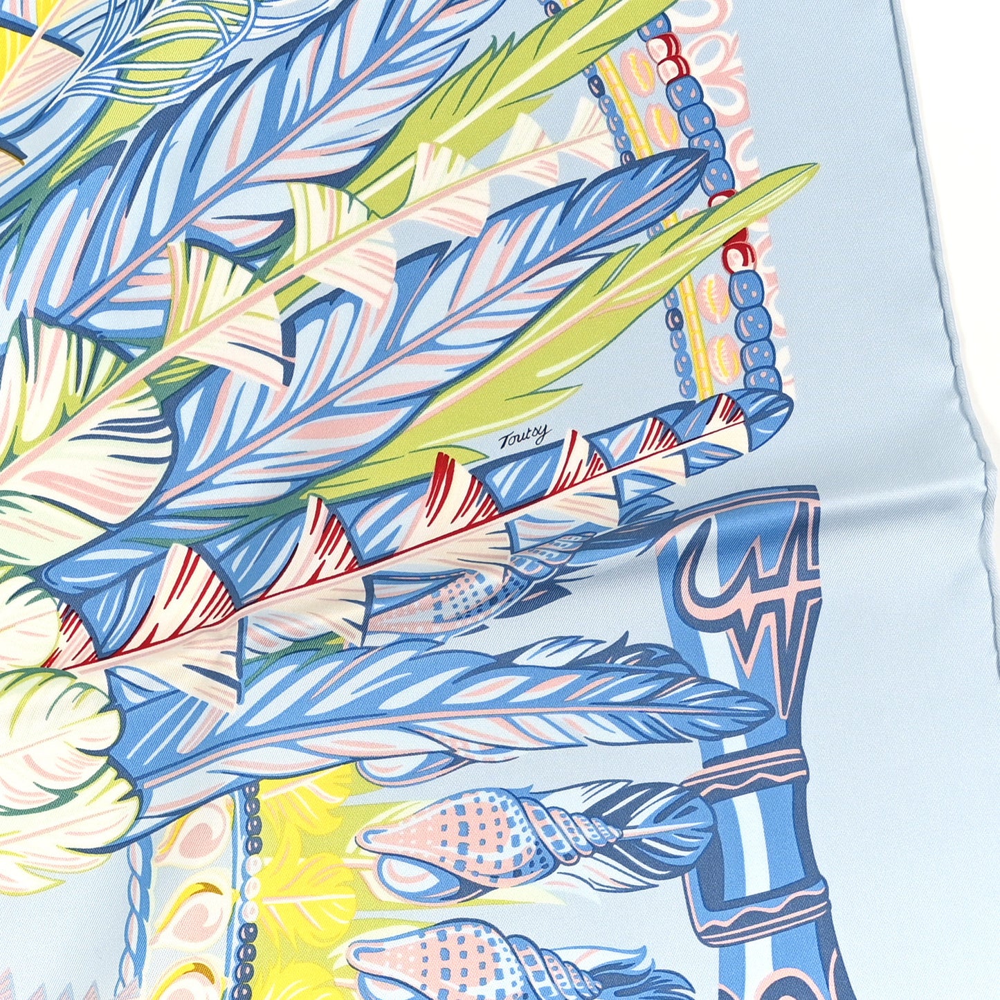 Silk Danse Pacifique Scarf 90 Bleu Ciel Vert Jaune Vif
