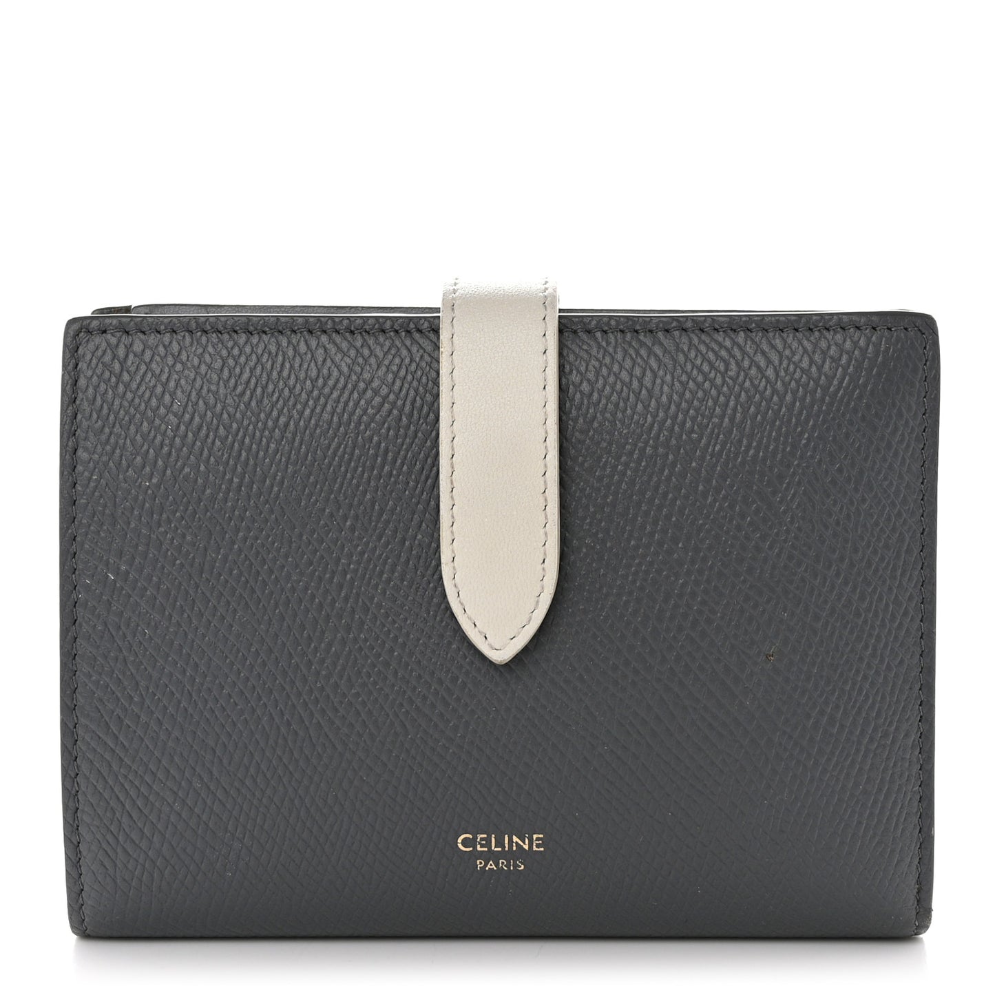 Grained Calfskin Medium Multifunction Strap Wallet Grey Chalk