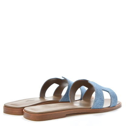 Hermes Denim Canvas Oran Sandals 38 Bleu Clair 4 of 9