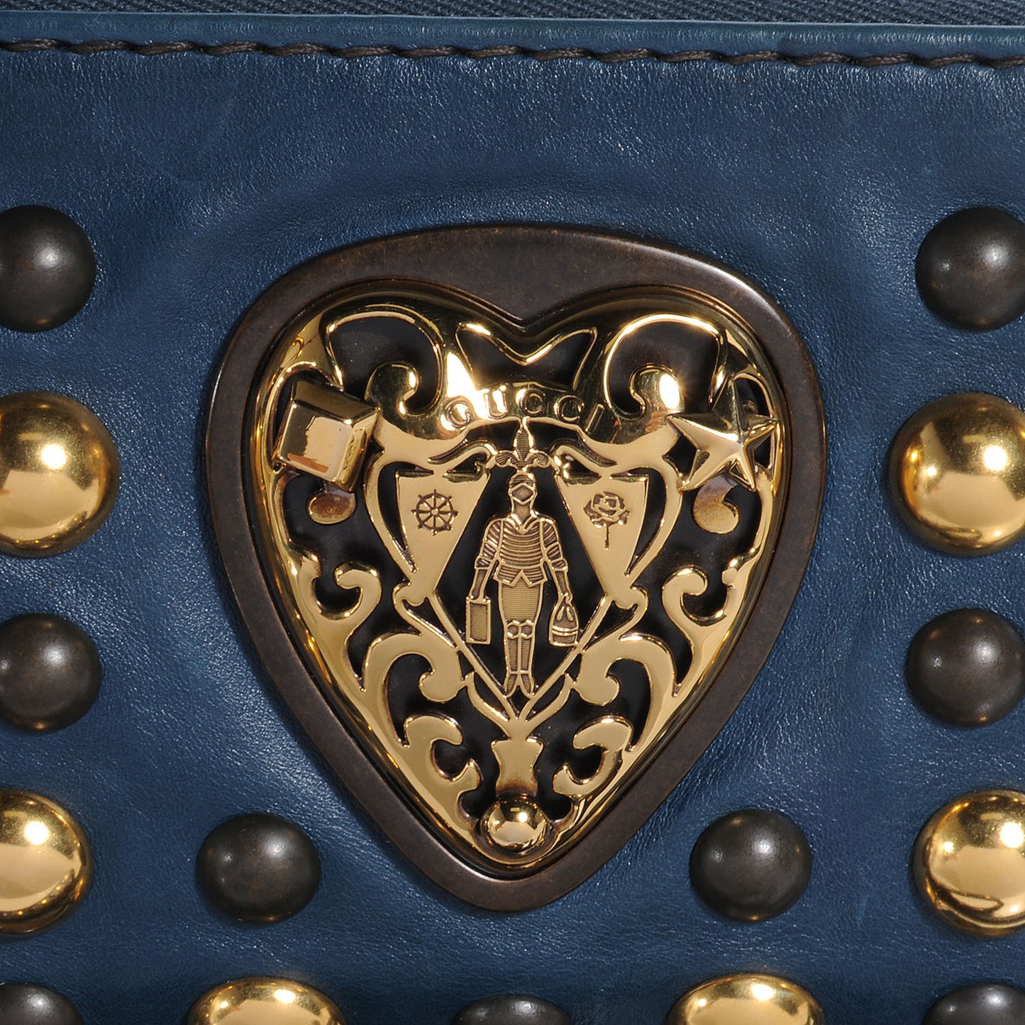 Leather Studded Babouska Clutch Ocean Blue