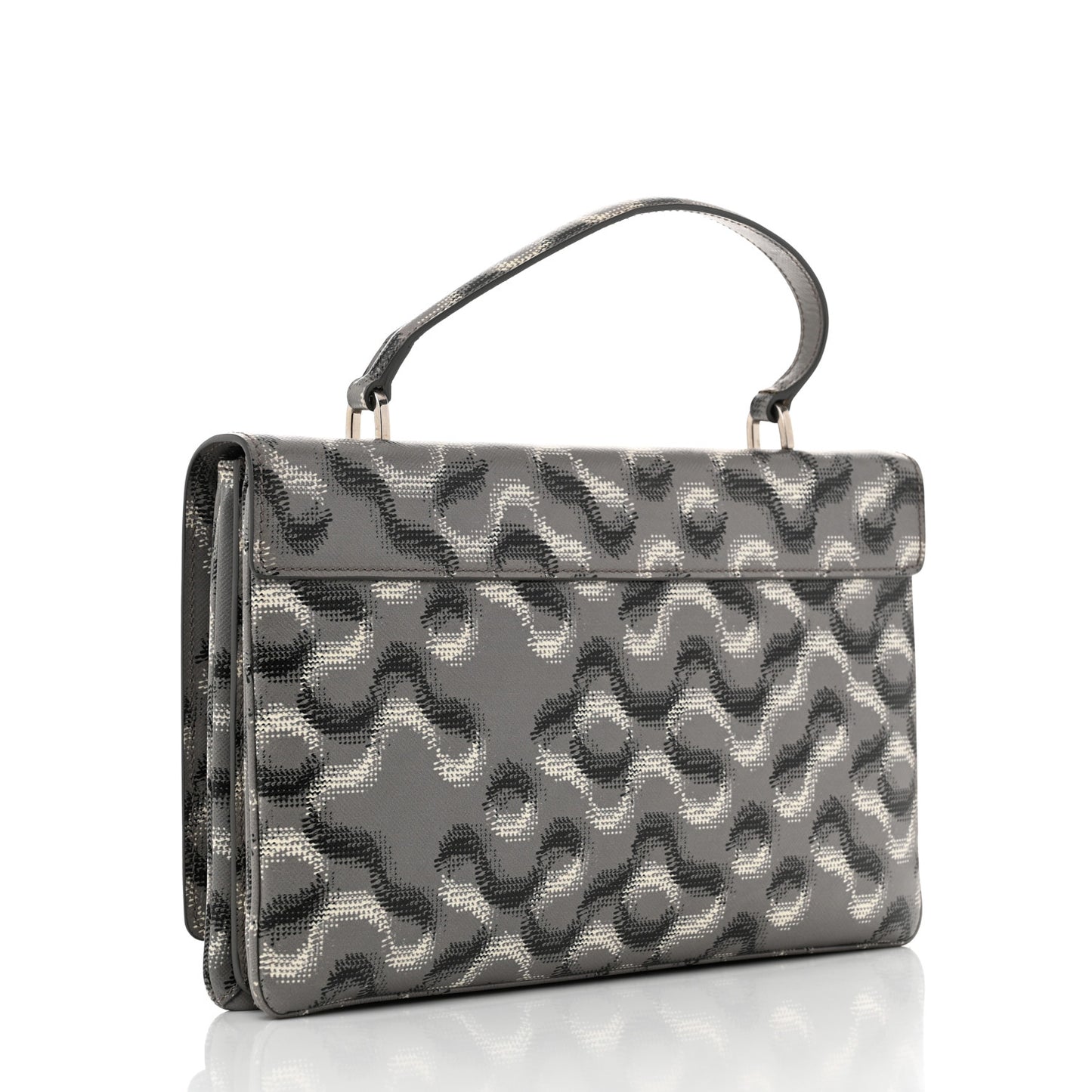 Saffiano Molecule Print Top Handle Flap Bag Ematite