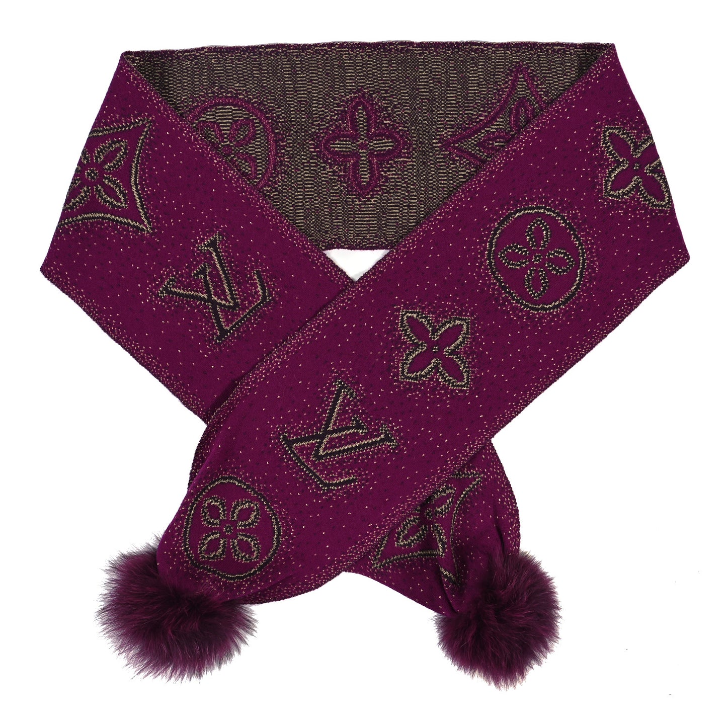 Cashmere Fox Fur Monogram Scarf Gloves Set