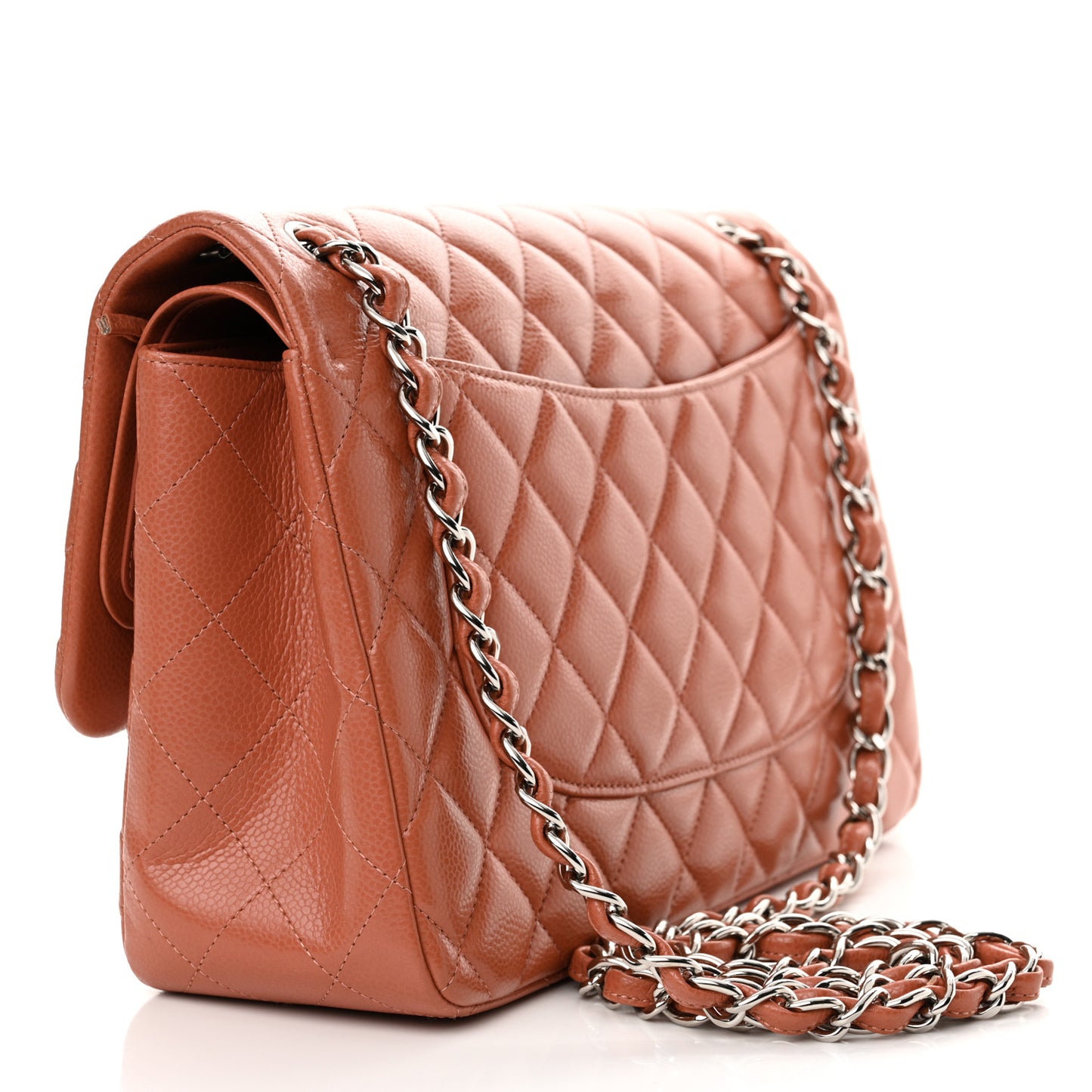 Caviar Quilted Jumbo Double Flap Light Brown