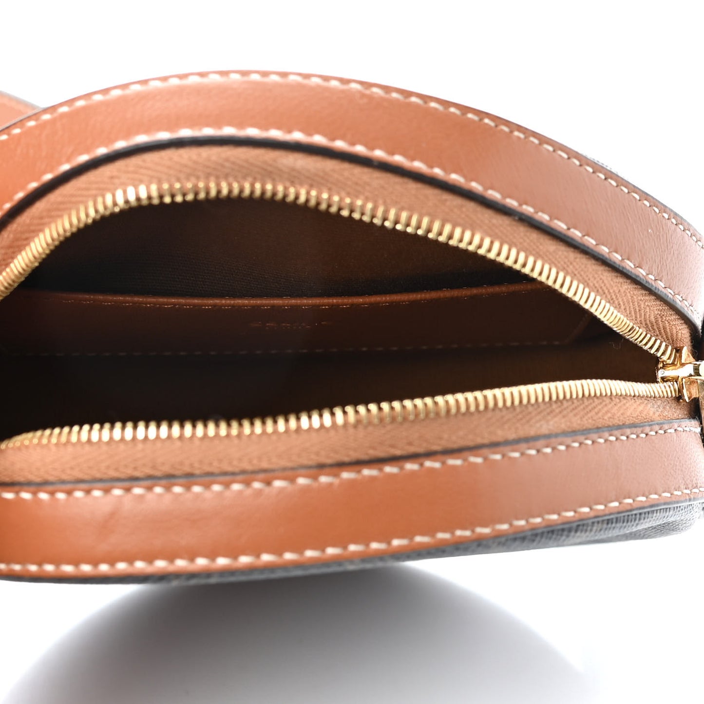 Triomphe Canvas Embroidered Logo Round Purse On Strap Black Tan